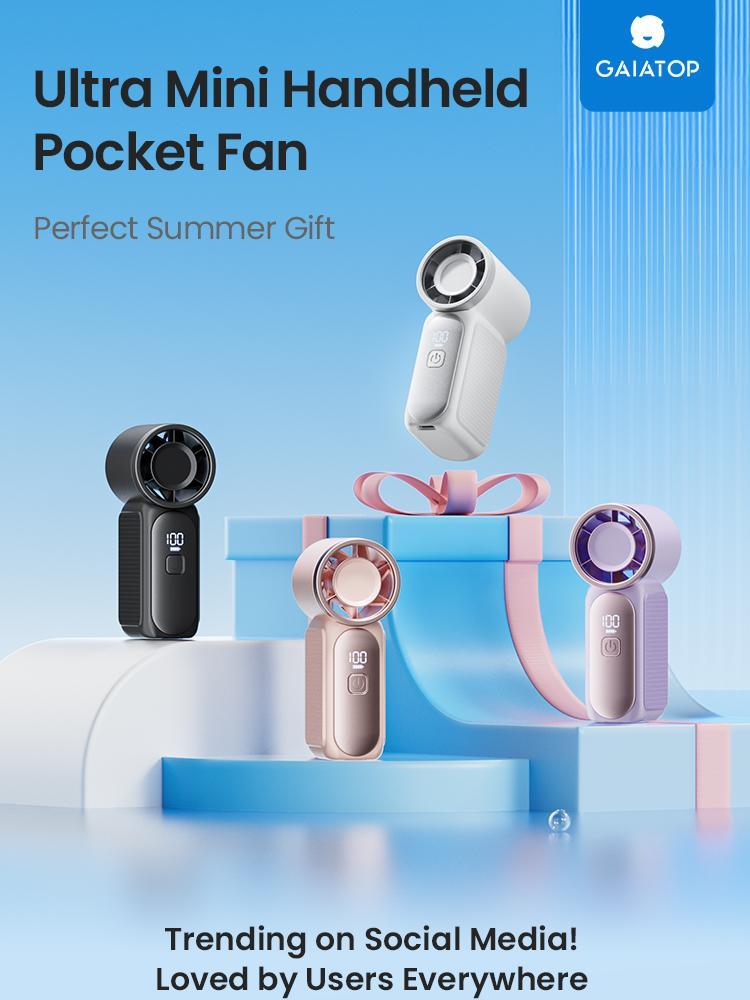 GAIATOP Super Mini Handheld Fan, Small Purse Fan for Women, Pocket Fan, Makeup Fan, High-Speed Turbo, 6-Gear Adjustable with LED Display, USB Rechargeable, Portable Fan for Travel, Outdoor, Girls   Valentine's Day gift