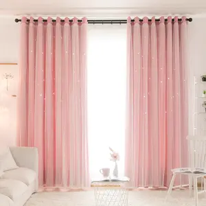Princess Style Star Cutout Blackout Curtain, Heat Insulation Noise Reduction Drapes for Kids Room Girls Bedroom Living Room, Thermal Insulated Curtain, Home Decoration Curtain