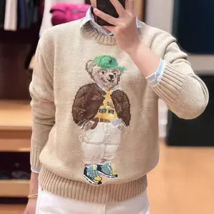 25 Autumn Winter Heavyweight New Retro Classic Heavy Embroidery Cartoon Bear Sweater Knitwear