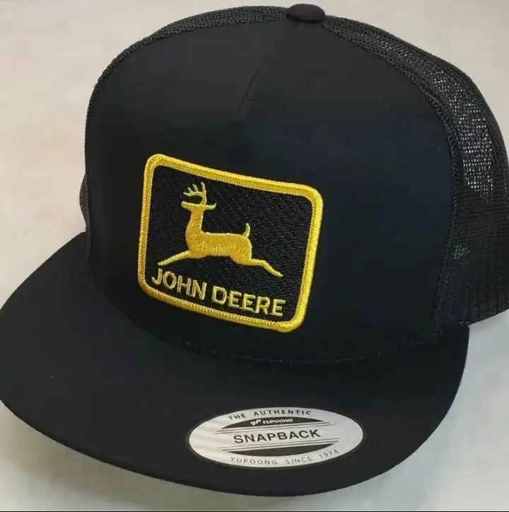 Snapback John Deere Logo Collection Hat, Embroidered Snapback Mesh Cap, Flat Bill Farm Hat, Country Western Hunting Hat