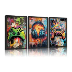 3pcs/set Frameless Graffiti Game Controller Headphones Prints Poster Gaming Decorative Canvas Painting Boy Bedroom Gamer Room Wall Art Decor