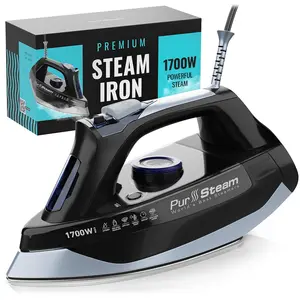 PurSteam Steam Iron for Clothes 1700W with Self-Cleaning Nonstick Stainless Steel Soleplate, Auto Shutoff, Anti-Drip
