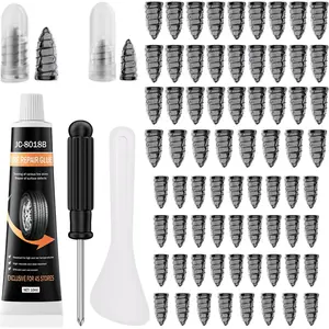 70 PCS Tire Repair Rubber Nails, 10mL Repair Glue, Vacuum Tires, Flat tire Repair Fast Plug Tool Kits, Self-Service Car Puncture Repair Screws with Screwdriver, Set for Car, Motorcycle, Jeep, Bike.