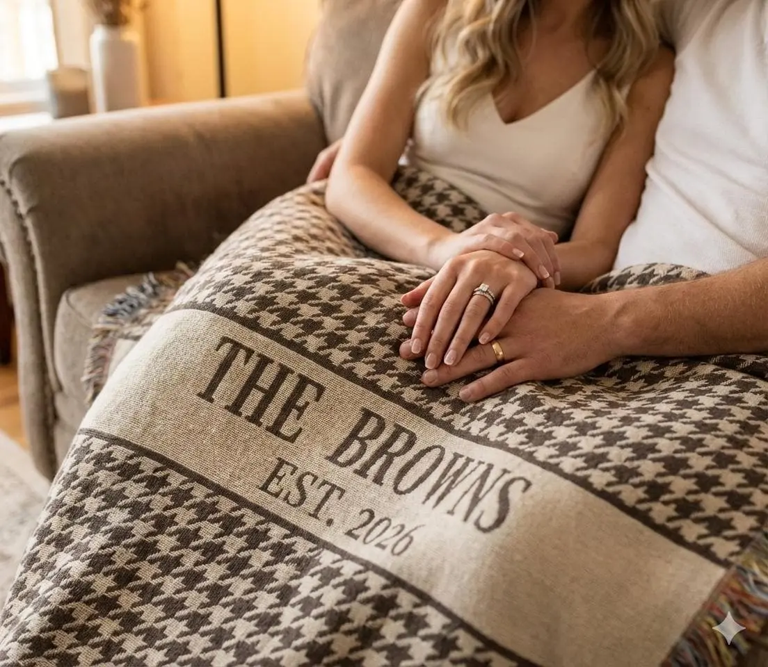Personalized Throw Blanket Anniversary Gift Cotton Throw Woven Design Family Name Established Year Commemorative Keepsake Husband Wife