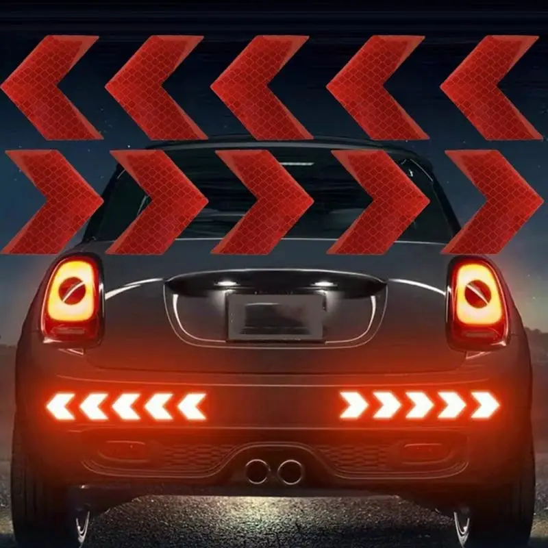 10pcs Universal Car Reflective Warning Arrow Sign Strip Tape, Body Safety Reflector Sticker for Car Bumper, Car Styling Accessories