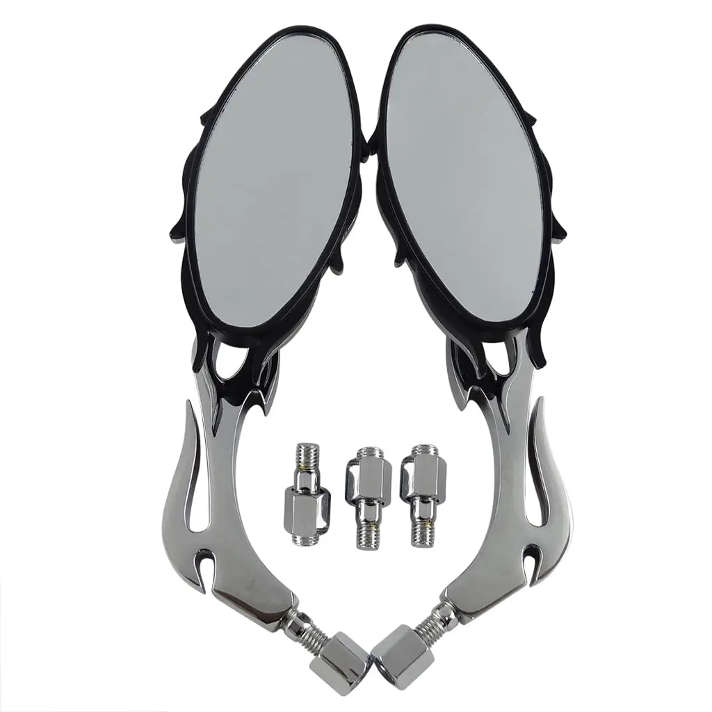 2pcs Motorcycle Rear View Rearview Mirrors Side Mirrors Fire Stem Flame Design with Screws Alloy Adjustable Universal for All Motorcycles Motocross E-Bike Scooter