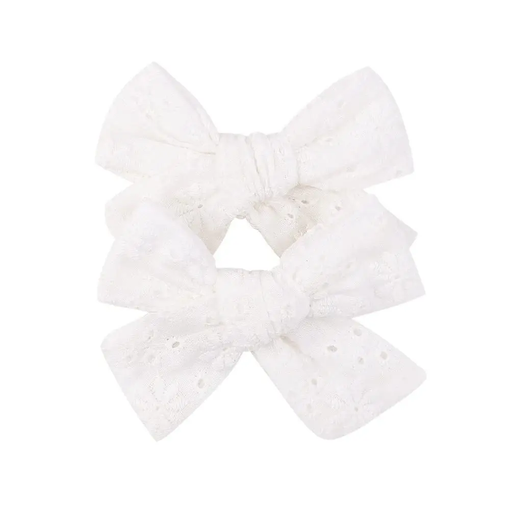 3.2'' White Linen Hair Bows Clips - Accessories For Little  And Teens