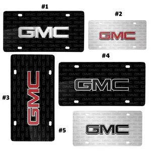 GMC Airline License Plate Collection – Black and Silver Design with Bold Red GMC Logos, 12" x 6" Aluminum Plate, Pre-Drilled Holes, Made in USA