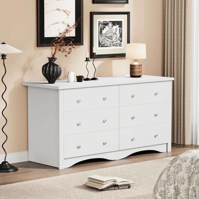 Dresser With Power Outlet, 6 Drawers Dresser For Bedroom, Modern Chest Of Drawers, Wooden Dressers, TV Stand For Living Room,Closet, Hallway