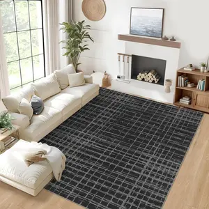 GARVEE Washable 9x12 Large Non-Slip Modern Abstract Rug for Living Room, Bedroom, Nursery - Low Pile Geometric Stripes Carpet, Stain-Resistant, Foldable, Non-Shedding Floor Cover