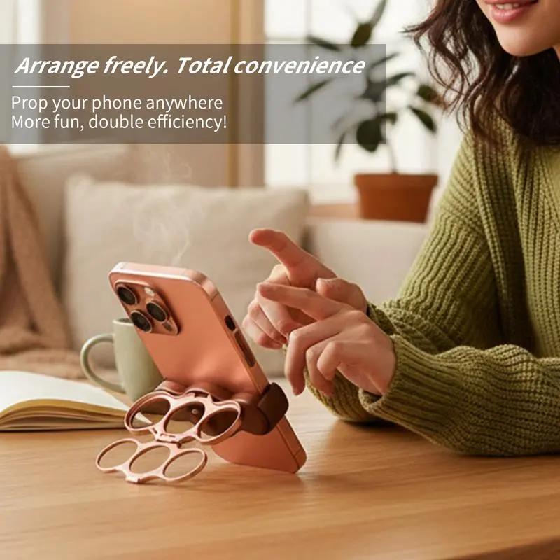 360° Rotating Phone Ring Holder with Dual Finger Loops, Foldable Adjustable Grip Stand for Hands-Free Desktop Use