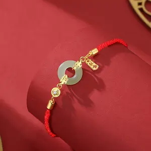 1pc Chinese Style Faux Jade Red Rope Bracelet Simple Style Hand Rope Jewelry Happy Spring Festival Gift