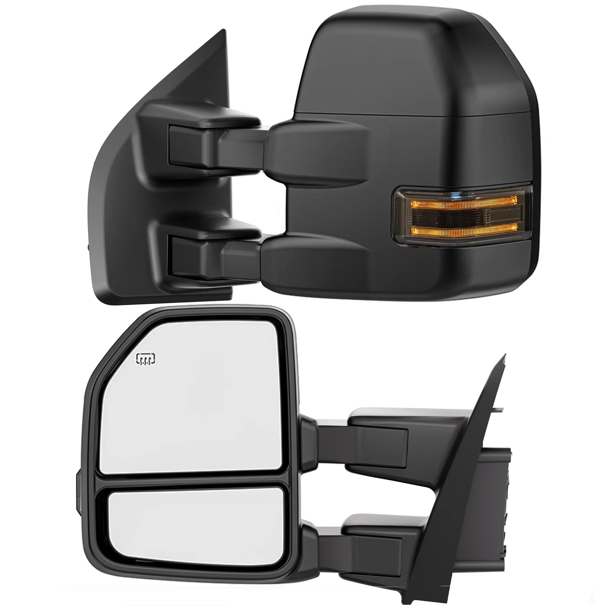 Power Heated Tow Mirrors Compatible with Ford Super Duty(2017-2020), Extended Trailer Towing Side Mirrors w/Turn Signal fits F250 F350 F450 F550, Includes Puddle Light, Spot Auxiliary Light Mirror