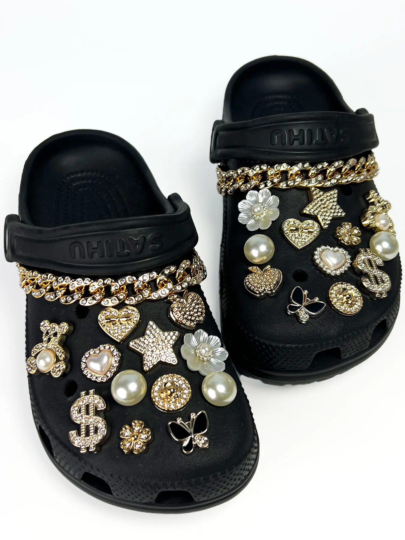 26-Piece Bear & Rhinestone Chain Accessories Set, Cute Bling Shoe Charms for Hollow Sandals, Slippers, Crocs, All-Season Fashion Shoe Decoration