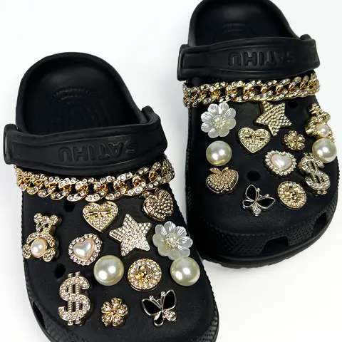26-Piece Bear & Rhinestone Chain Accessories Set, Decorative Shoe Accessories, Cute Bling Shoe Charms for Hollow Sandals, Slippers, Crocs, All-Season Fashion