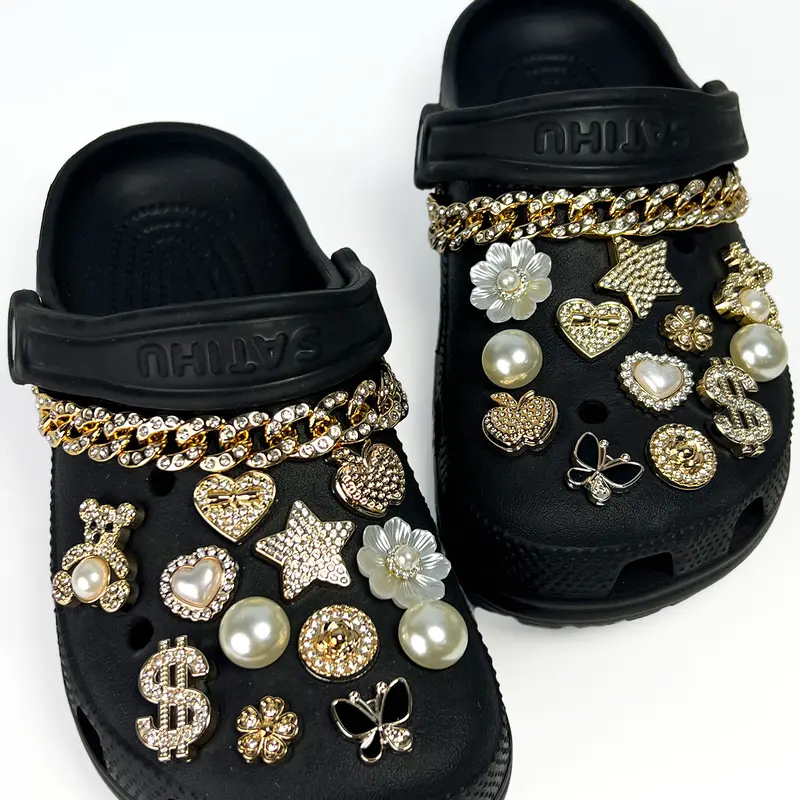 26-Piece Bear & Rhinestone Chain Accessories Set, Decorative Shoe Accessories, Cute Bling Shoe Charms for Hollow Sandals, Slippers, Crocs, All-Season Fashion