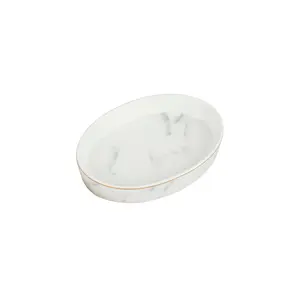 Soap Dish, Ceramic White Marble Soap Holder Soap Bar Holder, Oval Soap Dish for Shower Bathroom Kitchen Sink, Easy Clean