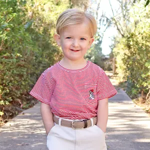 Firehouse Dog Red Stripe Short Sleeve Pocket Shirt - Dalmatian Embroidered Boys Soft Knit T-Shirt