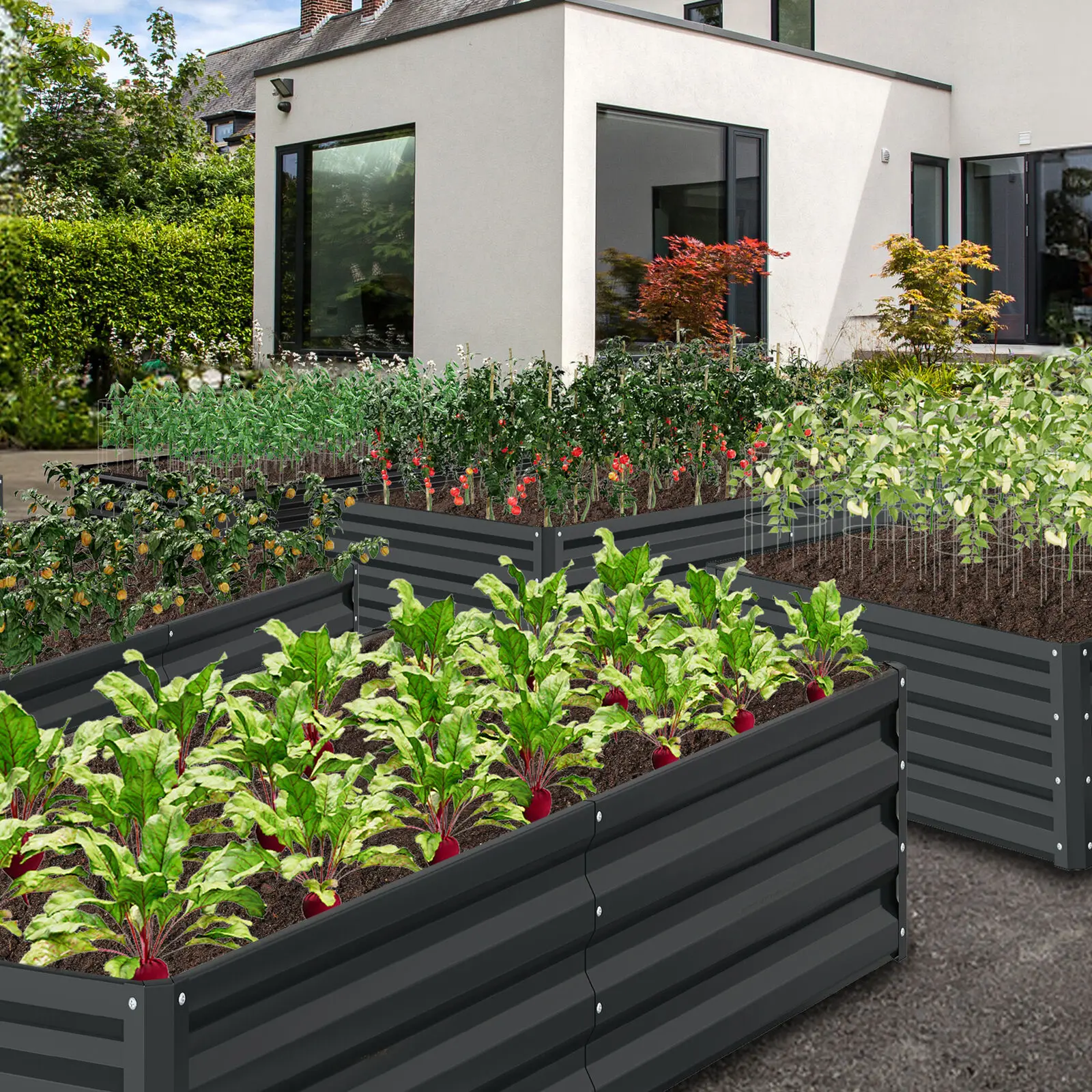 YITAHOME 1/2PCS Raised Garden Bed Kit Outdoor Large Metal Patio Planter Box 2 Gloves, Black