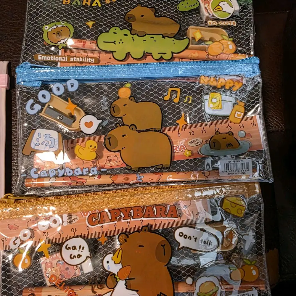 Capybara Stationery Set - Pencil Pouch with Ruler, Pencil, and Sharpener