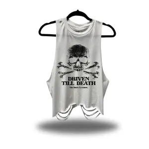 TILL DEATH ROAD RASH WHITE CROP TANK TOP | Y2K Streetwear, Biker Crop Top, Edgy Summer Fashion, Unisex Razor Cut Tee, Raw Edge, Festival Outfit, TikTok Trend, Handmade Houston TX