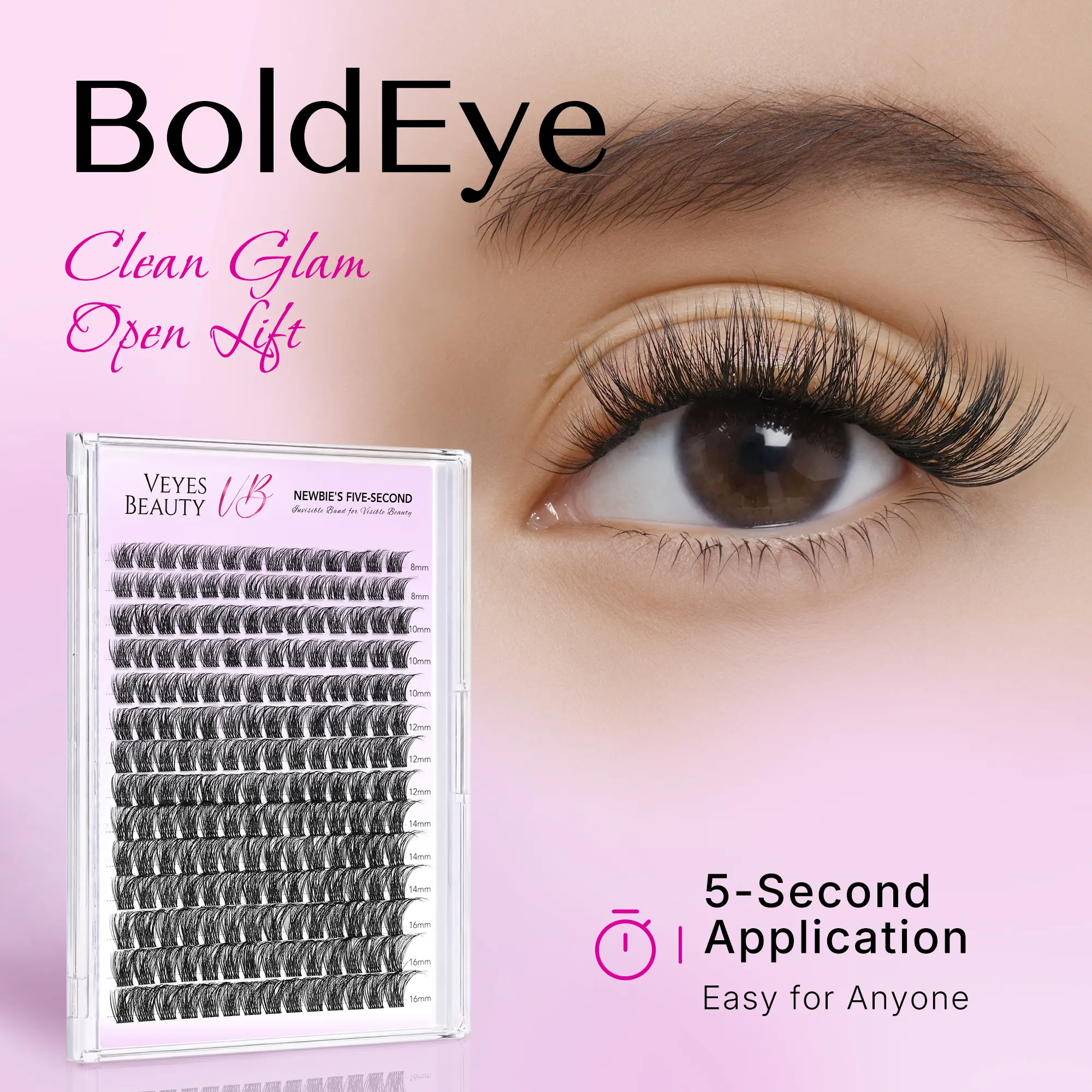 VEYESBEAUTY BOLDeye Cluster Lashes Kit Individual Lash Dramatic Volume Eyelashes Wispy Faux Mink Lash Look Lashes Soft Natural Eyelashes Makeup Cosmetic Applicator for Lash Extension Beginners,sunscreen