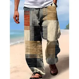 [Loose Casual Beach Pants Trousers] Geometric Pattern Men's Beach Pants Baggy Loose Casual Trousers For Spring Autumn Running Jogging Outdoor Fitness Holiday Daily Commute Dates