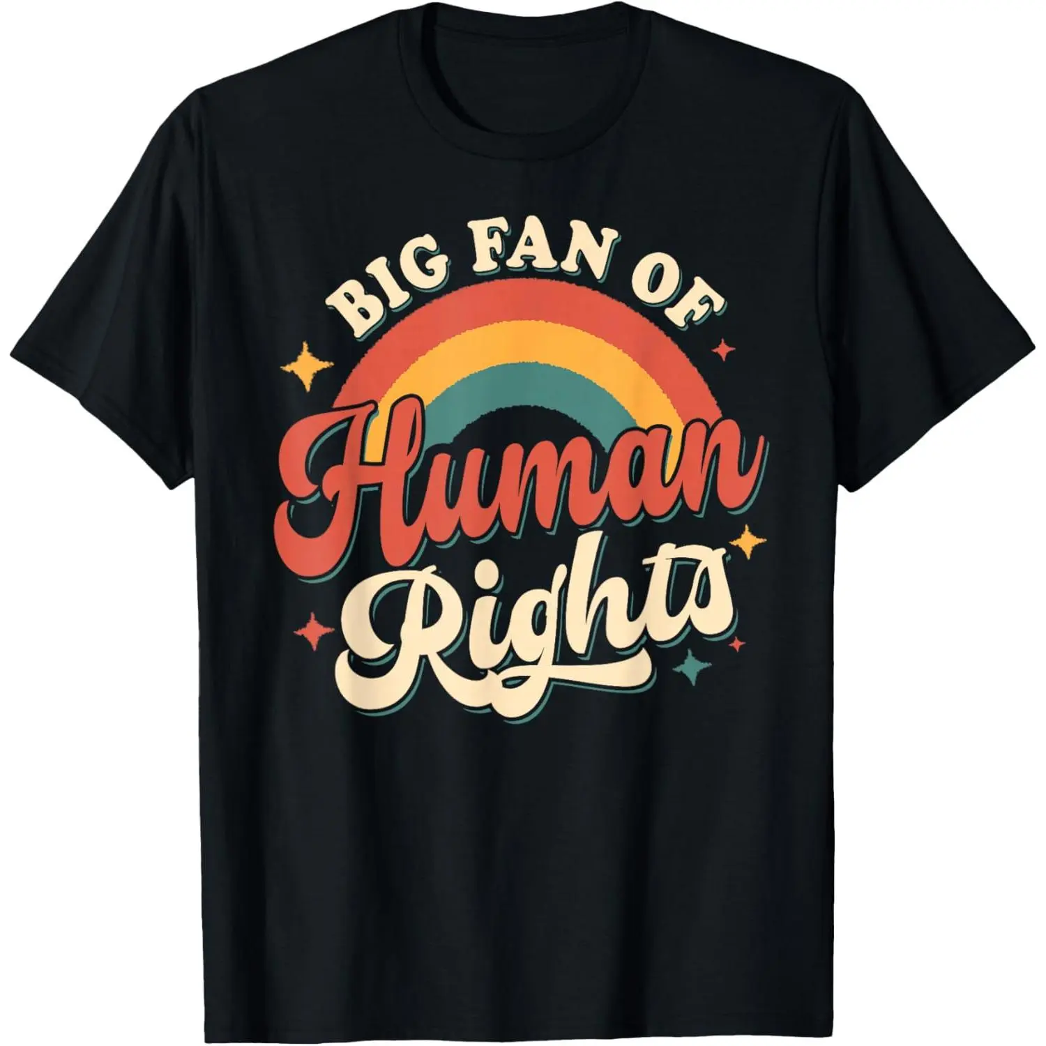 Men's Graphic T-Shirt, Retro Rainbow Human Rights Print, Light Casual Cotton Streetwear Shortsleeve Tee