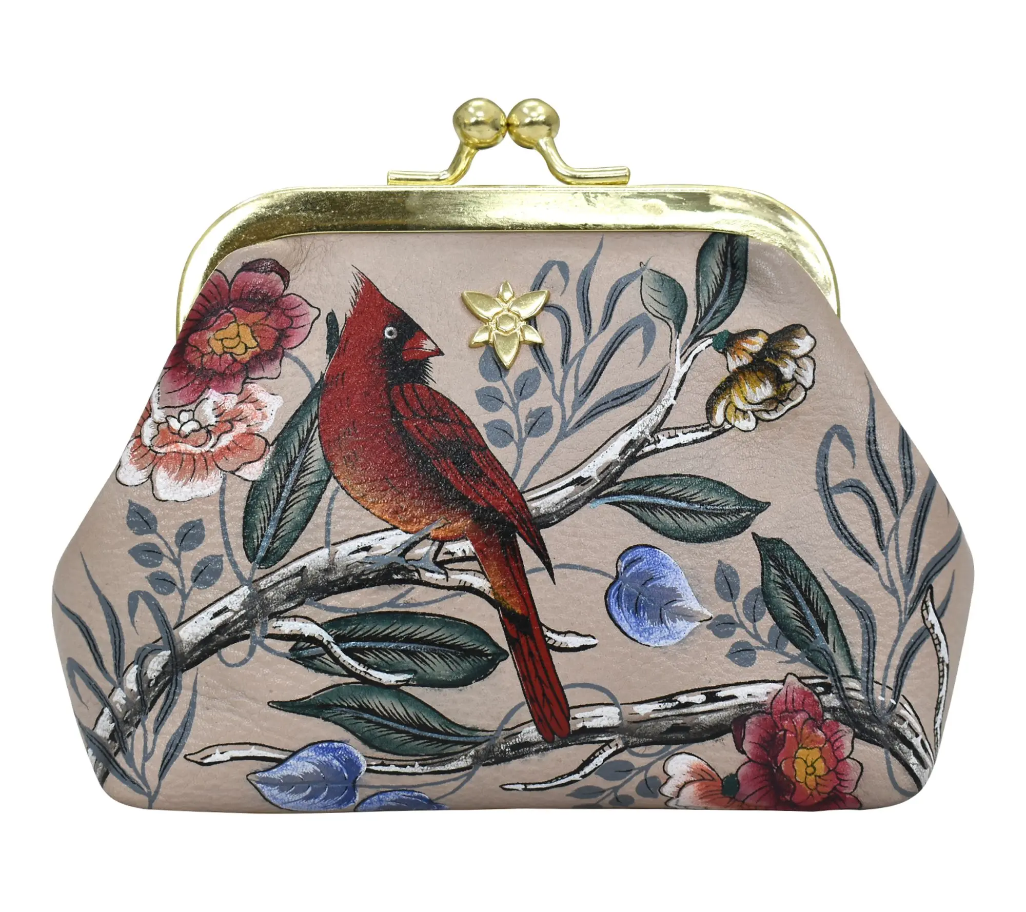 Anushcka Painted Leather Clasp Pouch With Key Fobs