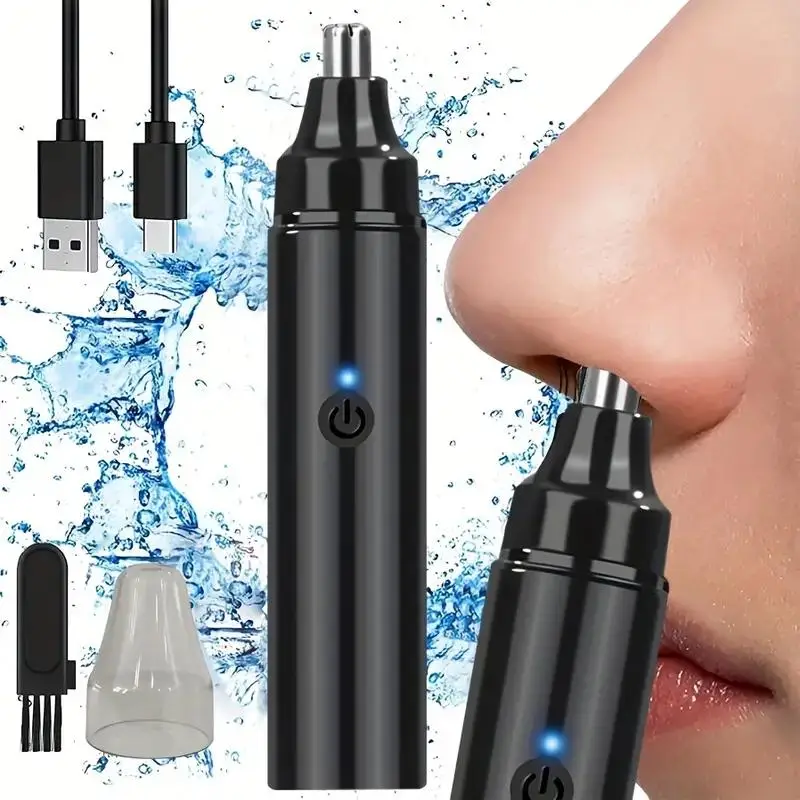 1 Set Electric Nose Hair Trimmer, Black USB Charging Painless Nose Hair Shaver, Personal Care Accessories for Men & Women, Hair Removal Device, Cleani