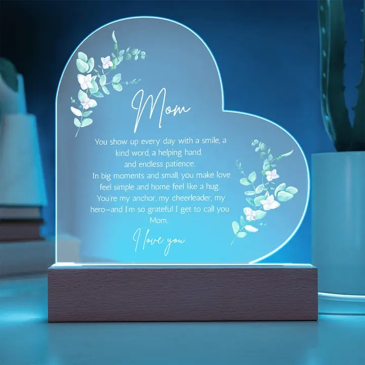 Mom My Hero Acrylic Plaque with LED Base - Premium Acrylic Handcrafted Sign with Vibrant Design & Customizable Lighting Options for Special Occasions