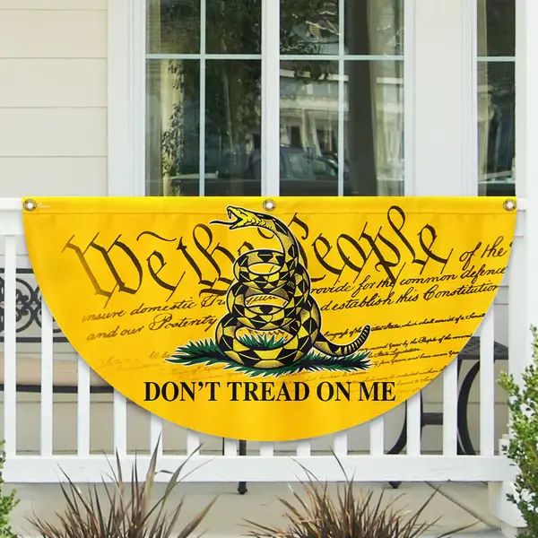 Gadsden Don’t Tread On Me We The People Semicircular Banner - Non-Pleated Fan Flag for Home Festive Decor, Decoration, Yard Sign Banner