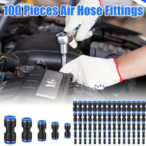 100 Pieces Air Hose Fittings Straight Push Connectors 4 6 8 10 12 mm Quick Release Pneumatic Connectors Plastic Straight Tube Connector Push to Connect Fittings for Tube Auto Parts