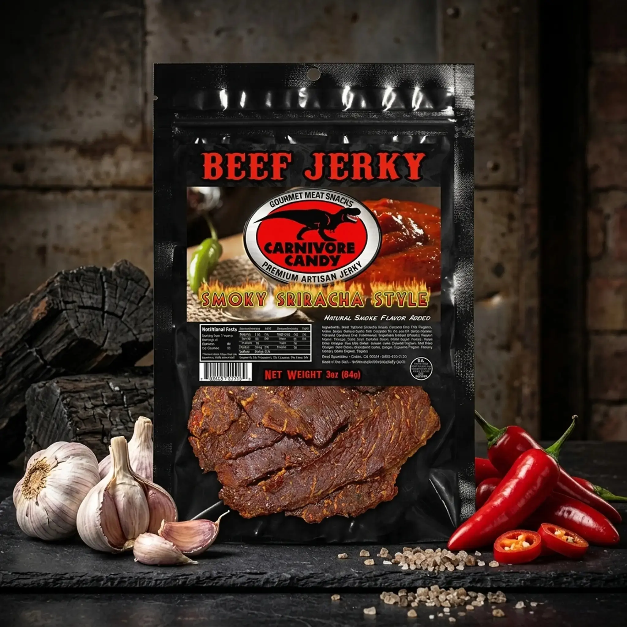 Smoky Sriracha Style Beef Jerky Garlic Dried Smoky Sriracha Style Beef Jerky Garlic Dried