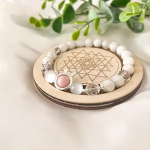 White Moonstone, Clear Quartz, and Selenite Bunny Bracelet for Women