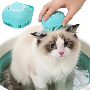 Dog Grooming Brush with Soap Dispenser Silicone Pet Bath Brush for Short-Haired Dogs Cats Gentle Shampoo Massager Optimal Sizes Kit with Bath Brush Towel Soft Flea Comb Adjustable Massage
