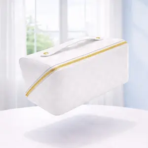 Fashion Zipper Checkered Pattern Cometic Bag Women's & Ladies Travel Muti-functional Makeup Bag Portable Waterproof Open Flat Pouch for Girls Organizer