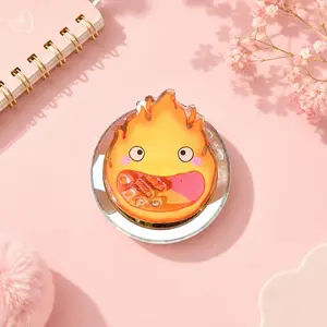 Anime Fire Spirit Acrylic Shaker Phone Grip Retractable Mirror Stand Holder Moving Sequin Case Bracket