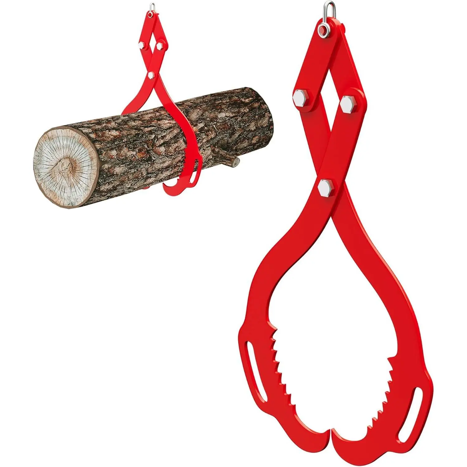 GARVEE 18 in Log Lifting Tongs, 2 Serrated Claw Hook Logging Tongs, 800 LB Capacity Heavy Duty Steel Log Grapple for Tractors, Trucks, Forklifts, ATVs, Red