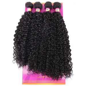 Kinky Curly Synthetic Hair Weave 4 Bundles 16 18 18 20 Inches Color Natural Black Jerry Curl Synthetic Hair Weft Extensions