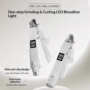 2-in-1 Pet Nail Clippers/Trimmer with 2 LED Lights and Splash Protector - Pet hair trimmer suitable for paws, ears, eyes, face, rump, etc., electric and rechargeable, suitable for dogs and cats.