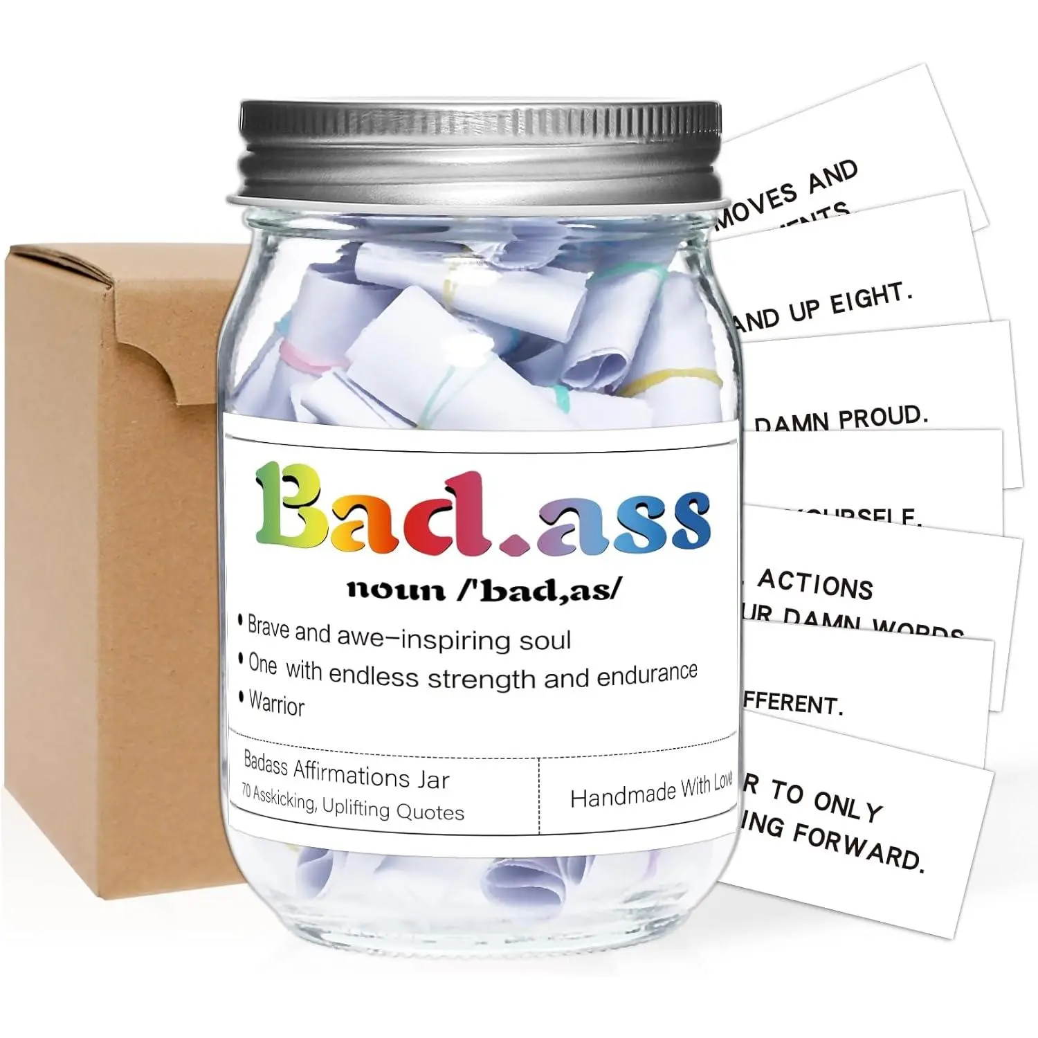 70 Positive Messages Jar Funny Affirmation Jar Decorative Jars for Women  Birthday  Wife Sister Friends (Bad*ss)