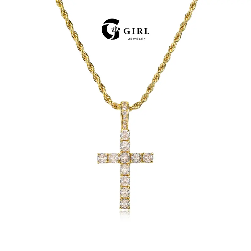 GGIRL Artificial Zirconium 18K Gold Plated Cross Pendant Necklace for Men Women Hip Hop Jewelry Stainless Steel 3/5mm Chain Fashion Jewelry Gift for Holiday Haul Christmas Birthdays Anniversaries