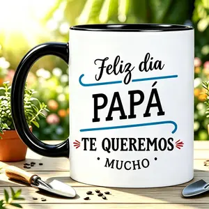 Men's Reusable Coffee Cups Feliz Dia Papa Spanish Father Printing, 11Oz Ceramic Mug Compatible with Daily Gifts Cup, Reusable Coffee Cups