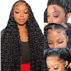 30 Inch 13x6 Deep Wave Lace Front Wigs Human Hair HD Full Lace Frontal Wigs Pre Plucked Bleached Knots 180 Density Deep Curly Human Hair Wig Natural Color