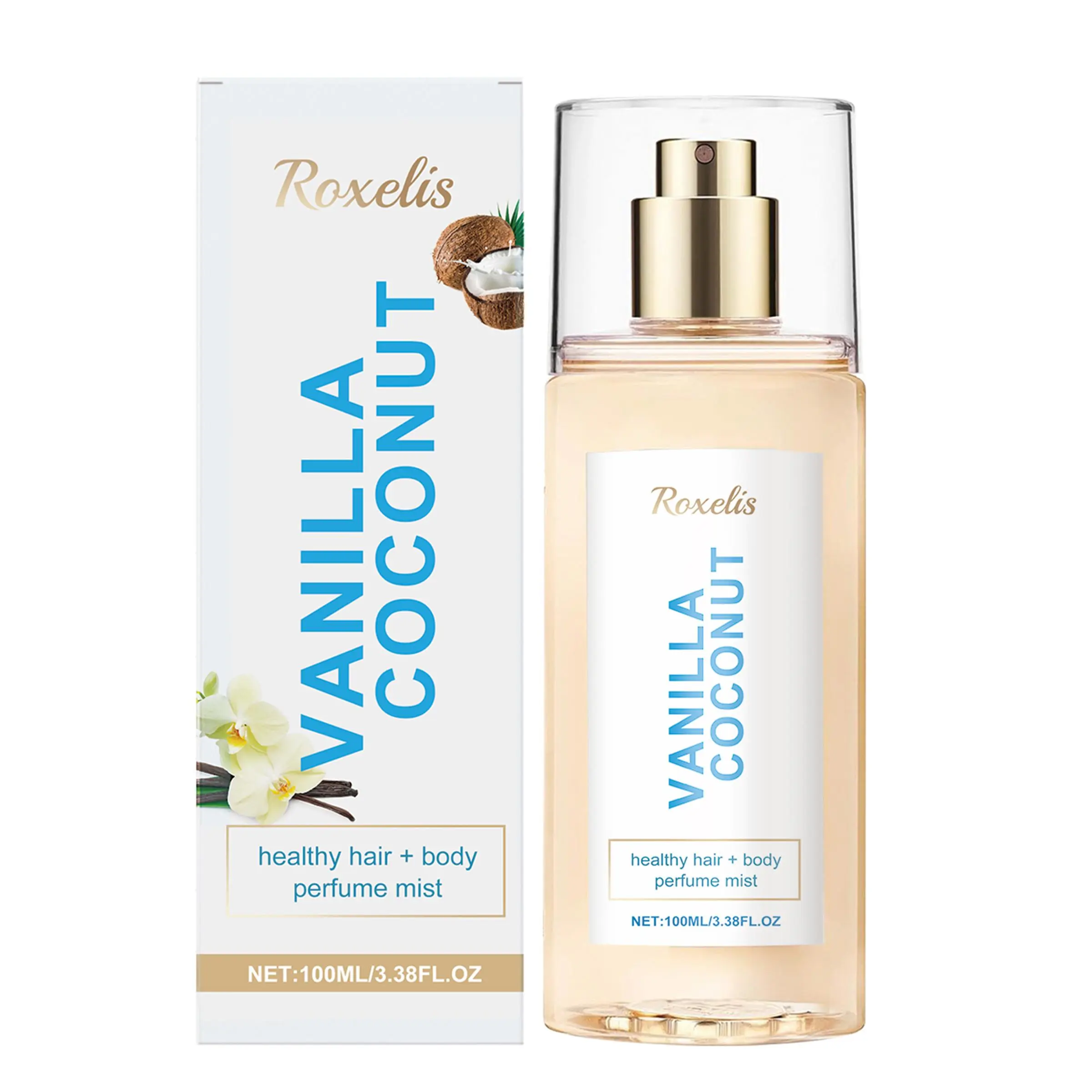 100ML Vanilla Coconut Infused Scent Body and Hair Mist, Portable Freshening Spray for Men & Women, Ideal for All Occasions, Daily Use, Body Mist Perfume, Gourmand Vanilla, Scented Fragrance