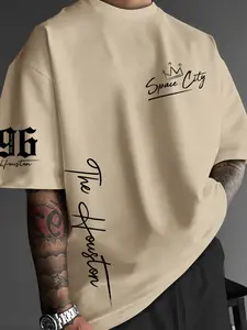 Men's Plus Size Retro Style T-Shirt, Letter Print Short Sleeve Top, Comfortable Casual Wear, Perfect for Daily