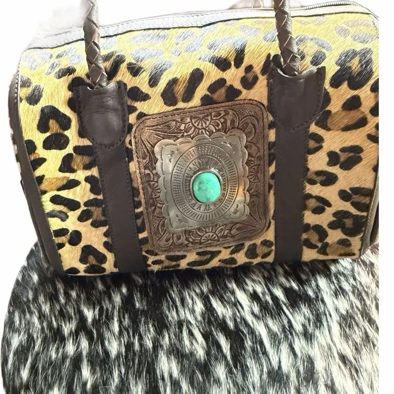 Medium soft leopard print with metal Concho and stone speedy bag