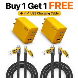 【Buy 1 Get 1 FREE】4-in-1 USB Charging Cable, 5FT fast charging MAX 120W USB A+ TYPE C +Multi functional aluminum alloy 120W suitable for iPhone 17/16/15/14 Samsung Galaxy, Android Phones & Tablets iPad Pro