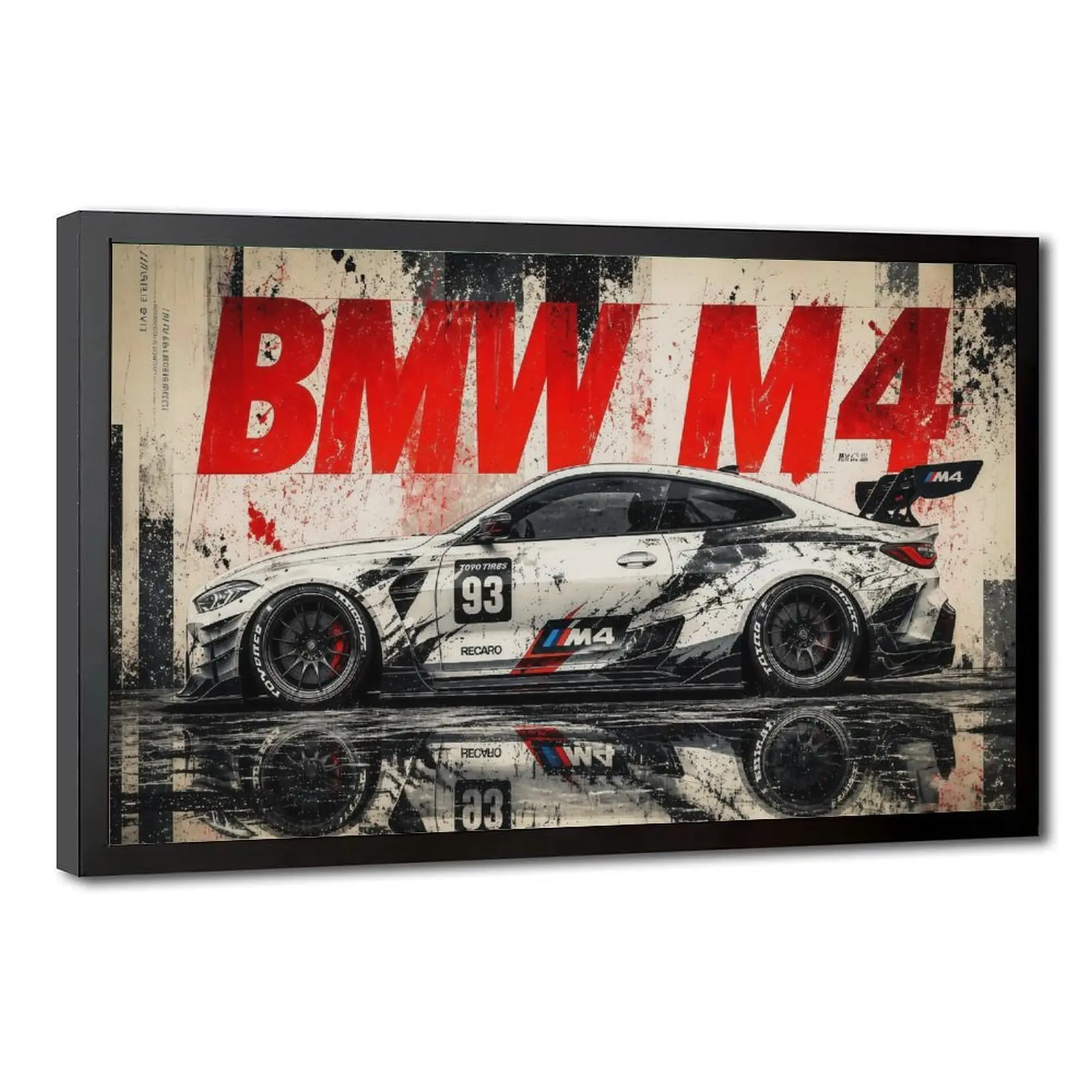 BMW M4 Race Car Graffiti Canvas Wall Art Framed Poster Man Cave Home Room Decor